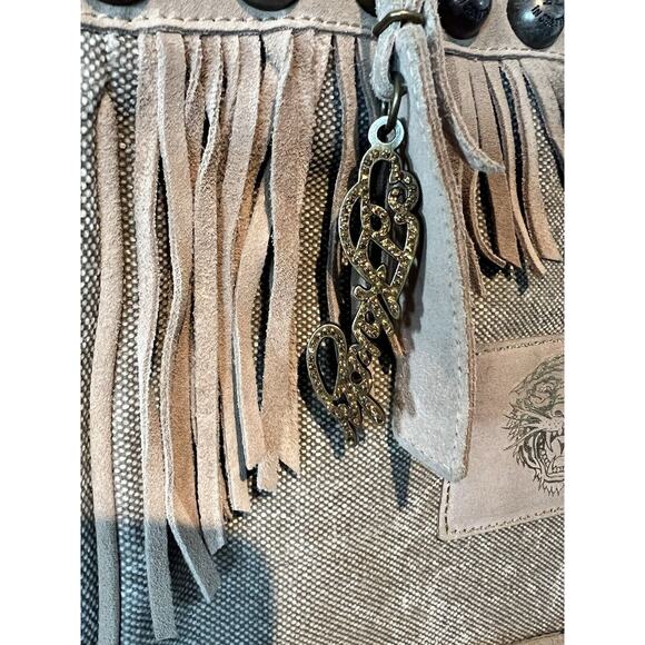 Ed Hardy Tan Crossbody Bag with Fringe - Picture 7 of 15